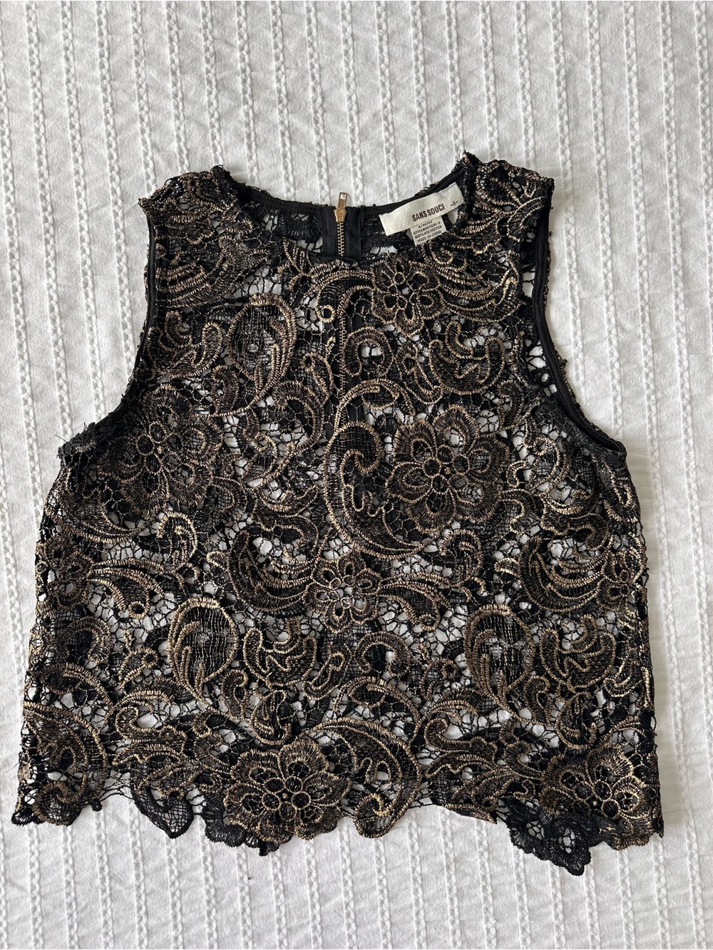 Black & Gold Sleeveless Metallic Lace Top